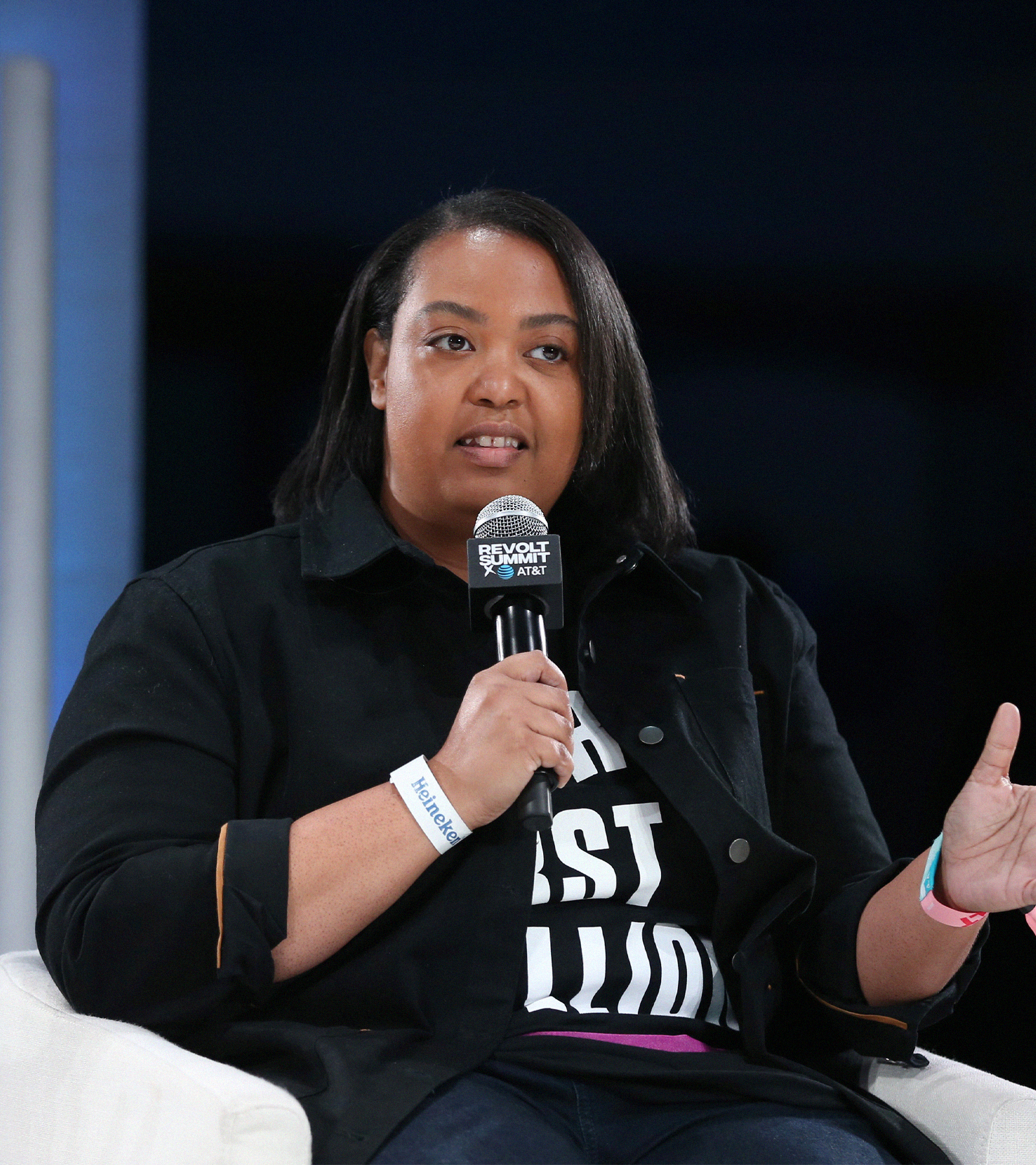 Arlan Hamilton speaks onstage during the REVOLT X AT&T Host REVOLT Summit In Los Angeles at Magic Box in 2019 (Photo by Phillip Faraone/Getty Images for REVOLT)