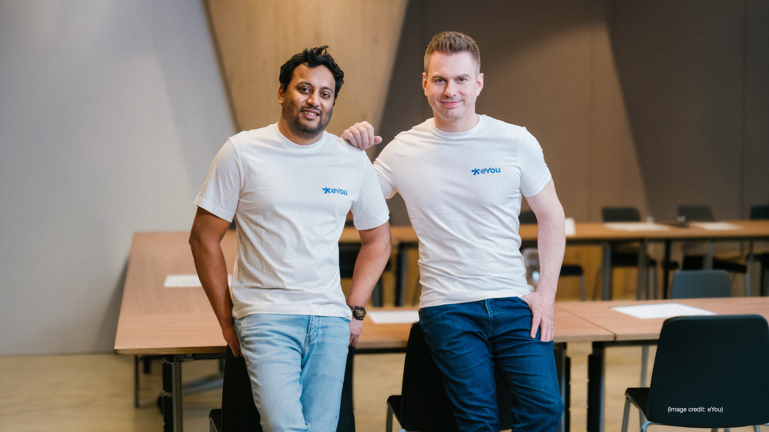 eYou co-founders Jasseem Allybokus and Grégoire Vigroux side-by-side smiling to camera